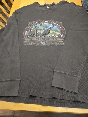 Remington Men's Brown Waffle-Knit Crewneck with Elk Graphic